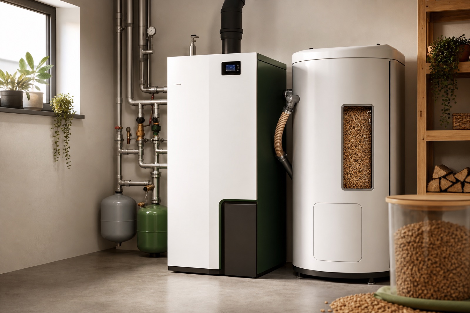 Impianto a biomassa con sistema a pellet in locale tecnico