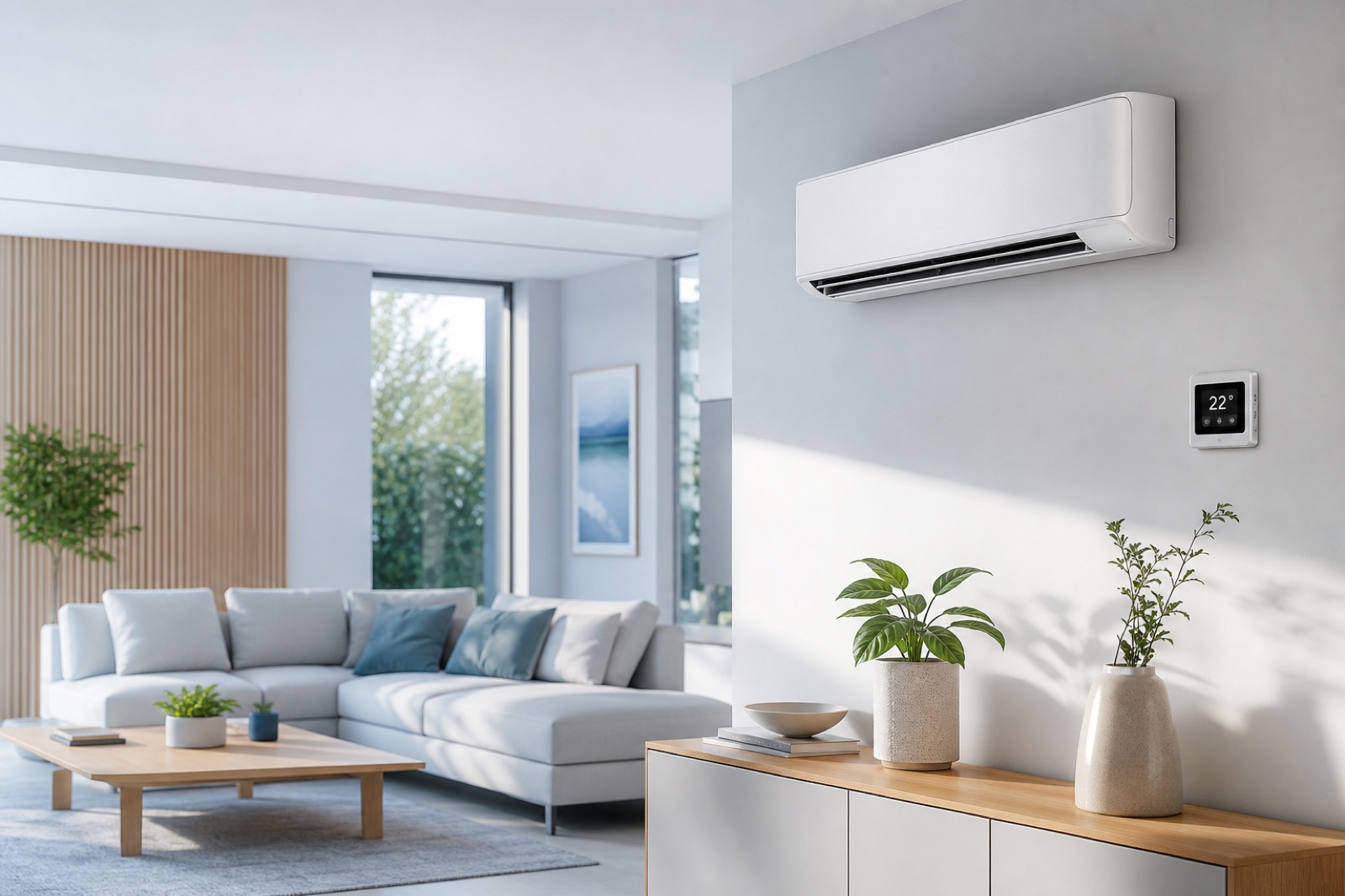 Climatizzatore efficiente in soggiorno moderno